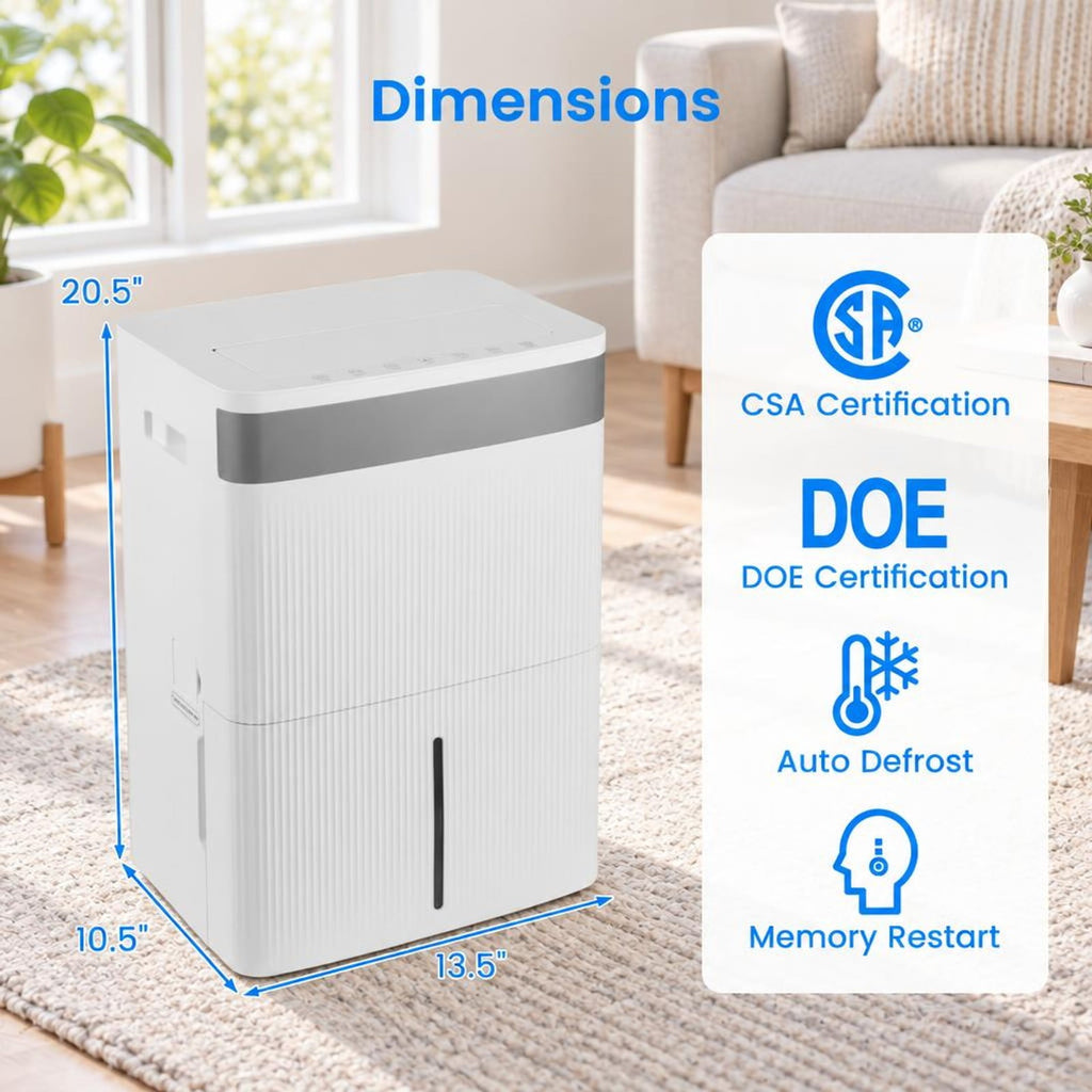 Airfind Dehumidifier, 96 Pints, with 24H Timer and 3-Color Indicator, ABS Frame, 13.5 Inch x 10.5 Inch x 20.5 Inch/34 x 26.5 x 52 cm Footprint, White