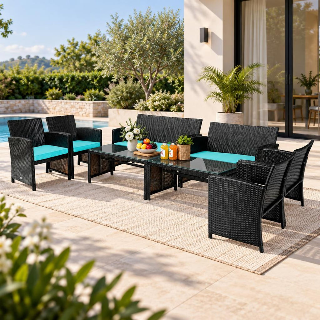 Airfind 4 Pieces Patio Rattan Cushioned Furniture Set, Rattan Frame, 43.5 x 25 x 31 Footprint, Product dimension of loveseat 43.5 x 25