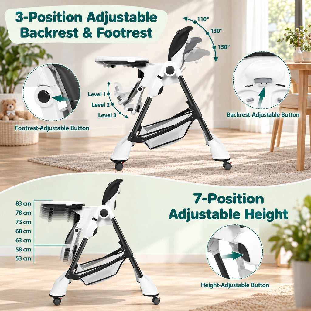 Airfind A-Shaped High Chair with 4 Lockable Wheels, 50 lbs Capacity, Iron Frame, for 0-36 months, 22 x 26 x 32 Footprint, Gray