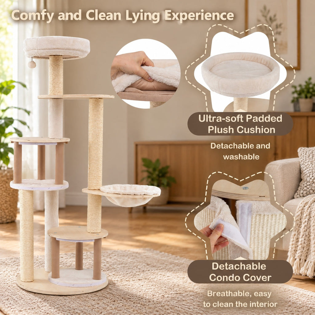 Airfind Wooden Kitten Tower with Sisal Scratching Posts and 2 Condos, 33 lbs Capacity, Plywood Sisal Plush Sponge Bamboo Engineered Board MDF Frame