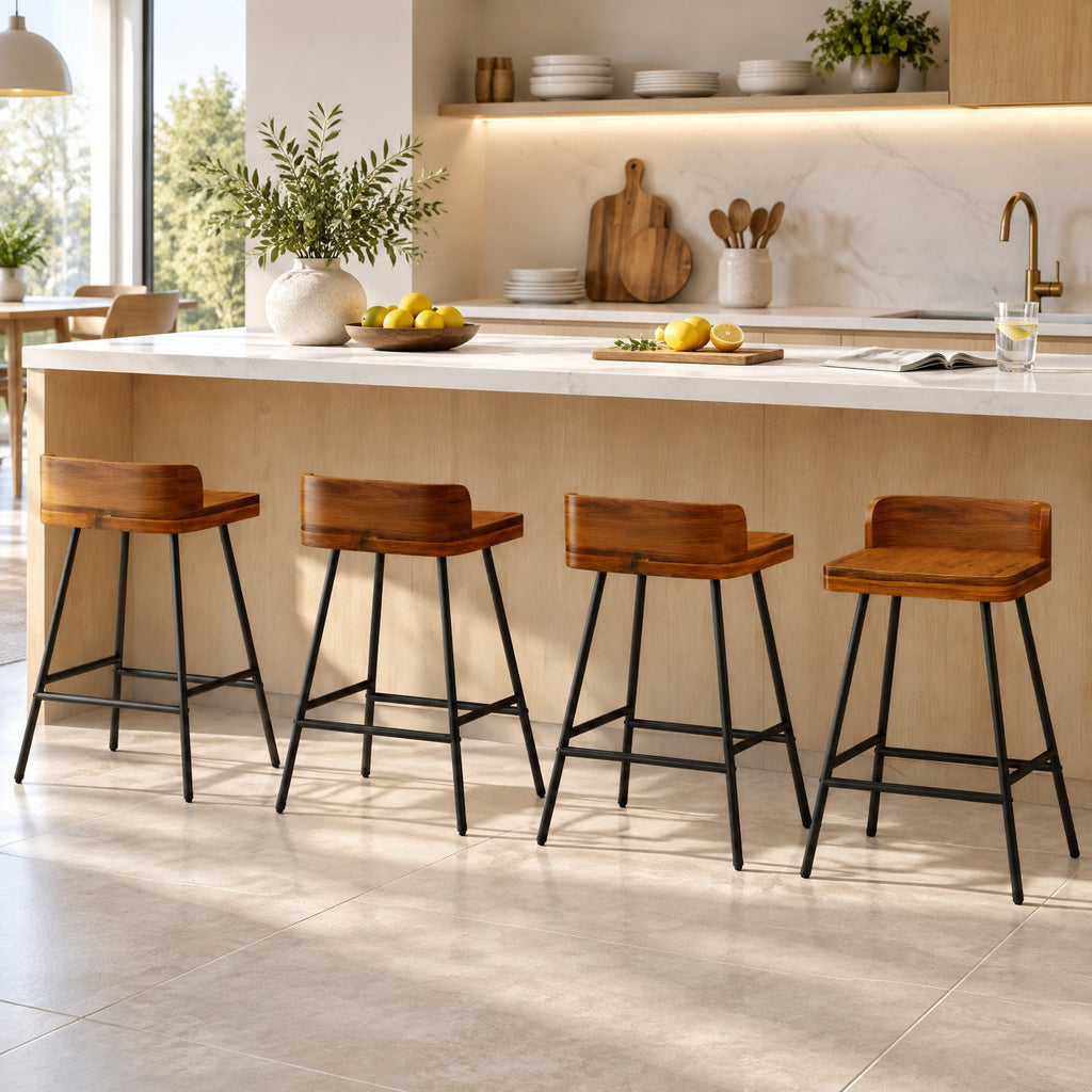 Airfind Set of 4 24 Inch Industrial Rubber Wood Bar Stool with Low Back Metal Legs and Footrest, 330 lbs Capacity, Rubber Wood Metal Frame, Unspecified