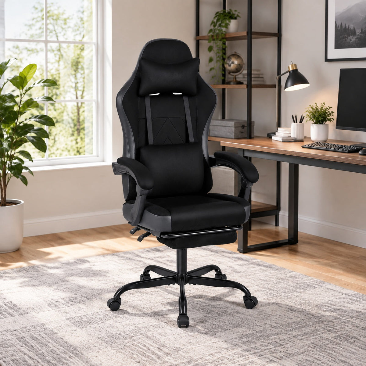 Airfind Gaming Chair Height Adjustable Computer Chair with Headrest Lumbar Support Linkage Armrests, 330 lbs Capacity, Black