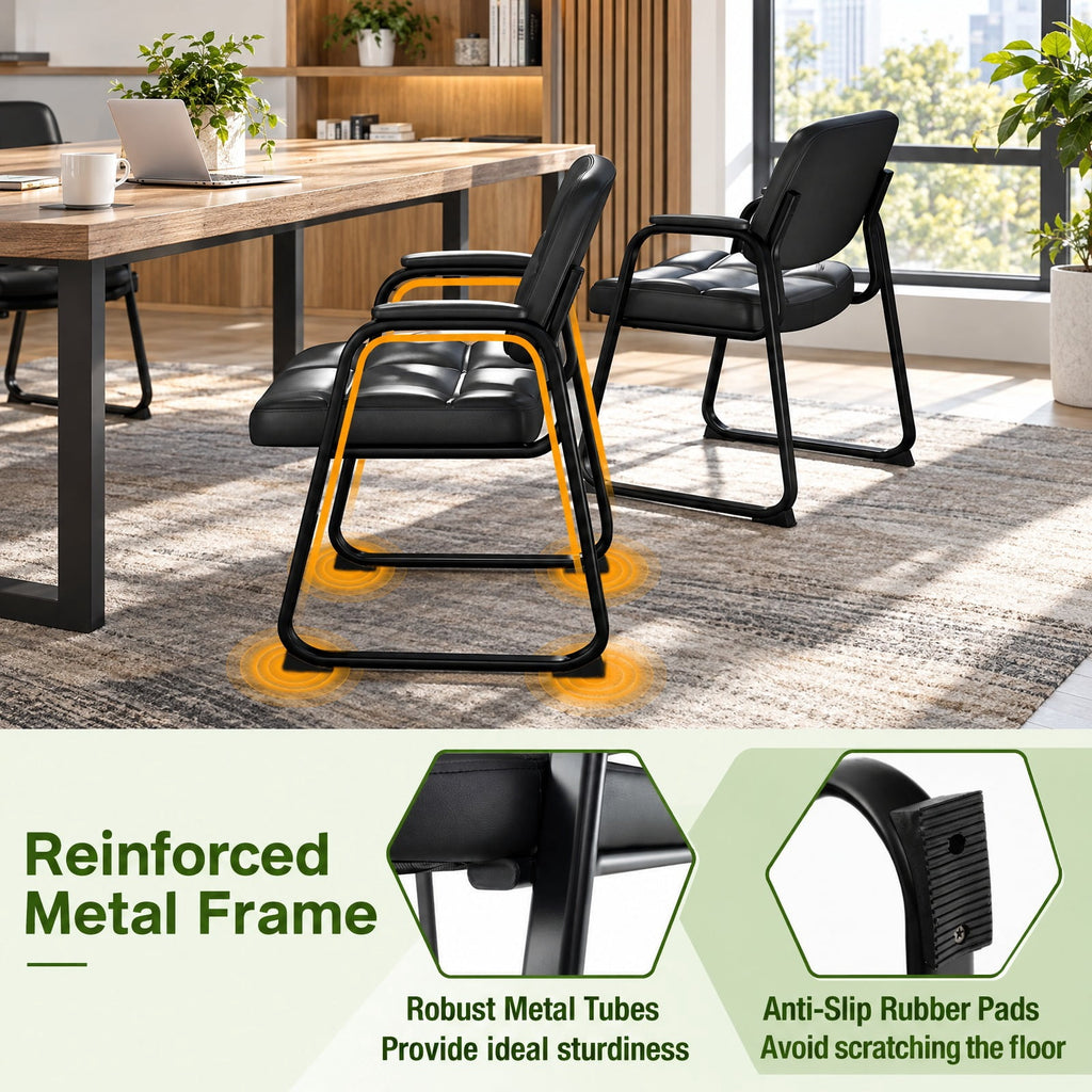 Airfind Set of 4 Upholstered Waiting Room Chair with Armrest and Ergonomic Backrest, 330 lbs Capacity, PU Leather Sponge Metal Frame, Black