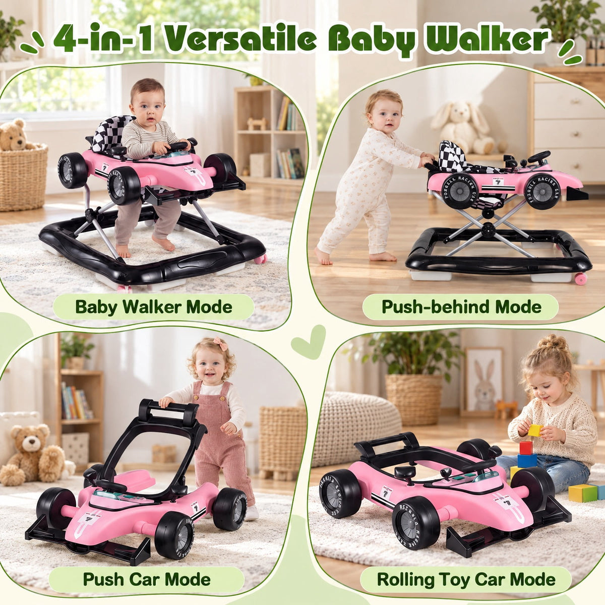 Airfind 4-in-1 Child Push Walker Activity Center Height Adjustable with Music Box, 26.5 Lbs Capacity, PP Metal, for 6-18 Months, Pink