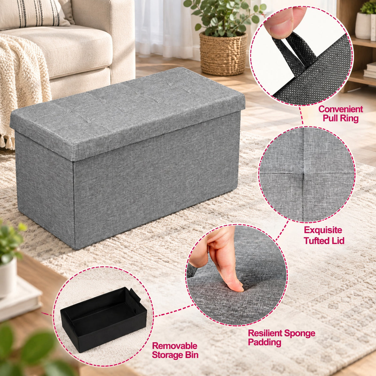 Airfind 31.5 Inch Fabric Foldable Storage with Removable Storage Bin, 350 lbs Capacity, Oxford fabric Frame, 31.5in x 16in x 16in Footprint, Light Gray