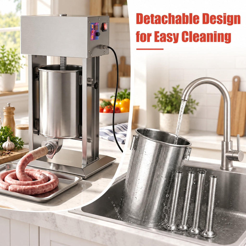 Airfind 10L Electric Sausage Stuffer with 4 Stuffing Tubes Foot Pedal and Stepless Speed Control, Stainless Steel Frame, Silver