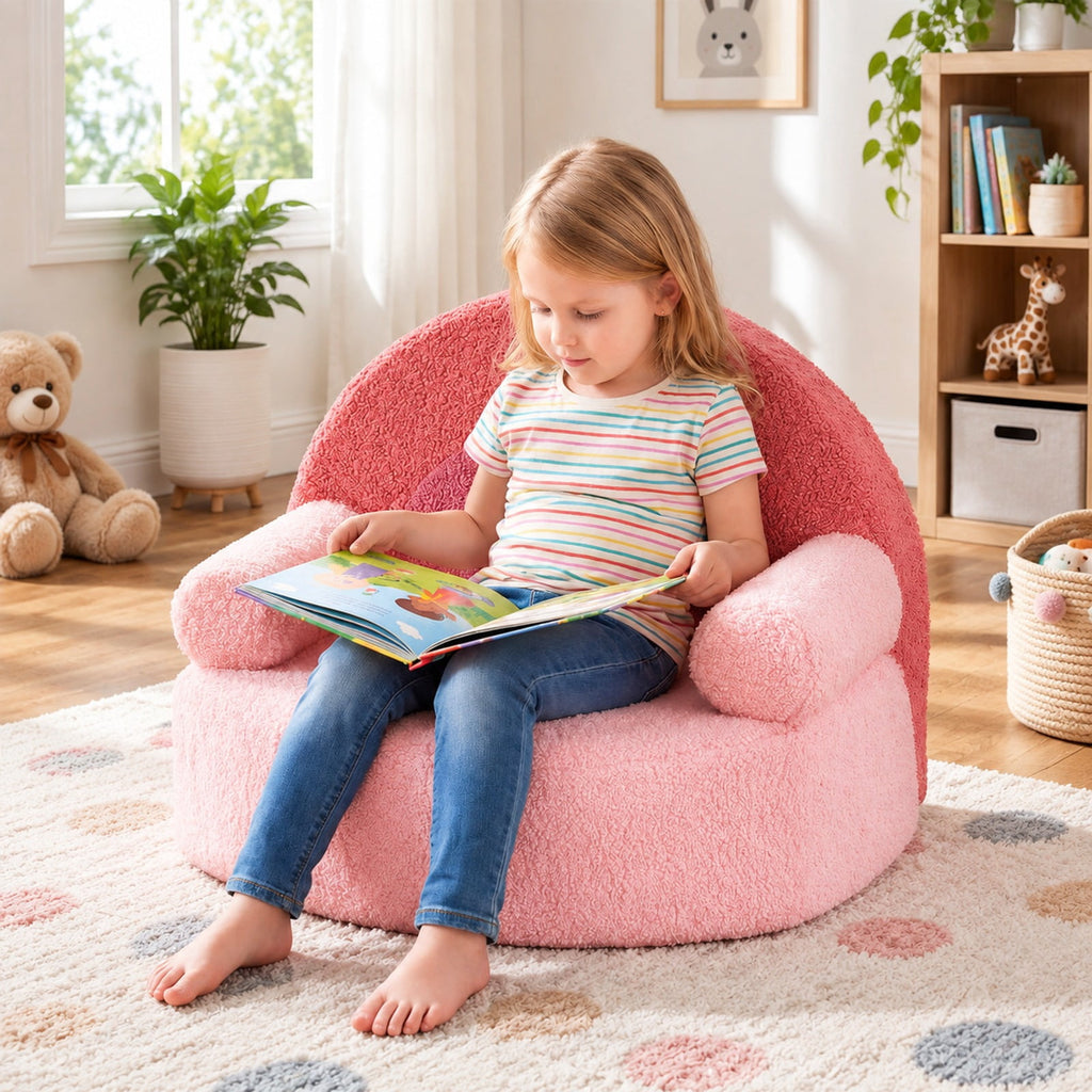Airfind Kids Sofa Toddler Foam Couch with Soft Fleece Fabric Cover, Teddy Fleece Fabric Frame, for 3+ years old, 21.5in x 17.5in x 17.5in Footprint