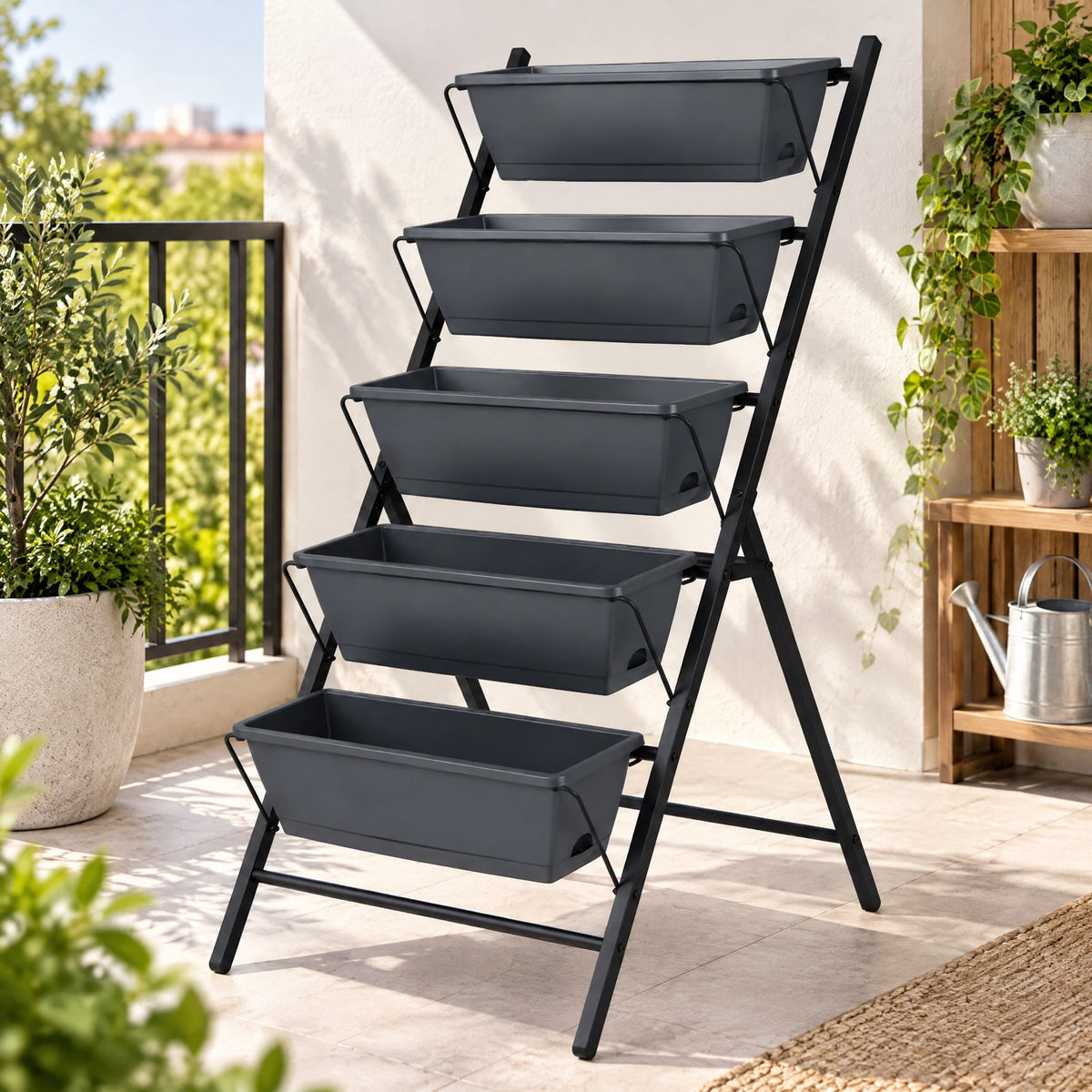 Airfind 5-Tier Vertical Raised Garden Bed with Drainage System and Removable Trays for Vegetables, 11 lbs Capacity, PP Metal Frame, Black