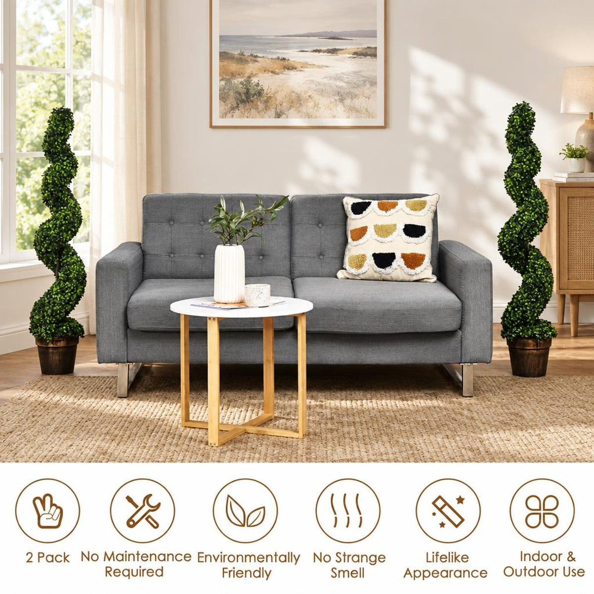 Airfind 2 Pack 4 Feet Artificial Spiral Boxwood Topiary Indoor Outdoor Decor, PE iron tube cement, 9.5 Inch x 9.5 Inch x 47 Inch (L x W x H) Pot