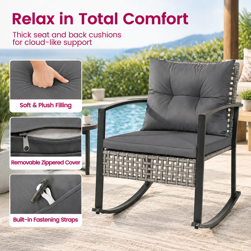Airfind 3-Piece Outdoor Rocking Chair Set for Garden, 100 lbs Capacity, 28.5 x 22.5 x 31 Footprint, Gray