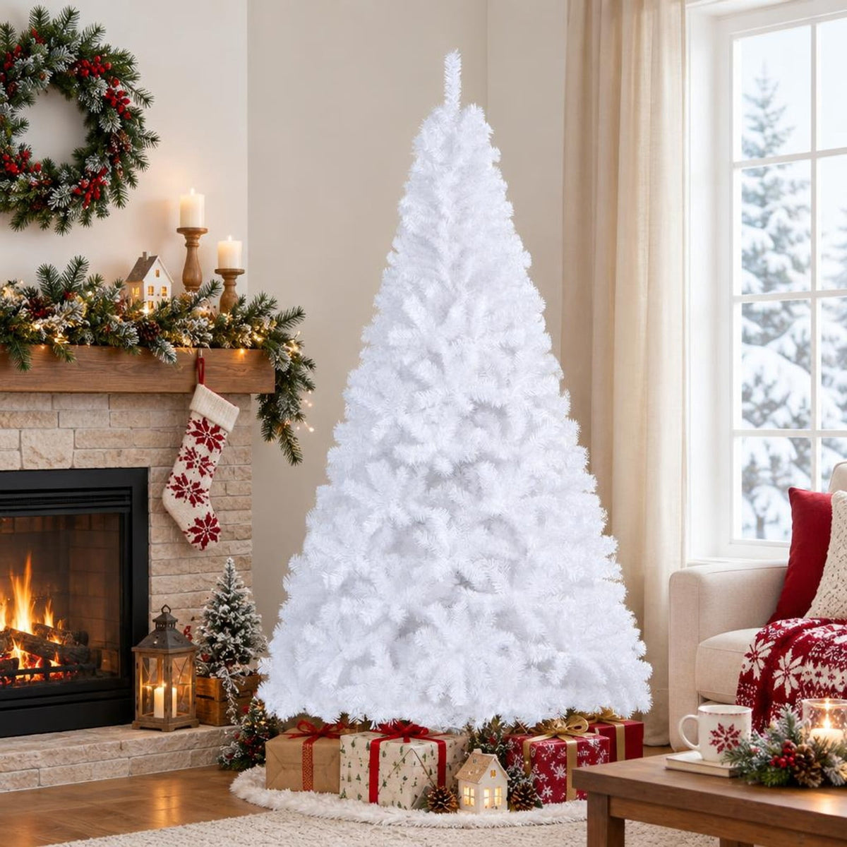 Airfind 7 ft White Artificial PVC Christmas Tree with Stand, PVC Frame, White, Made from brand new and high quality PVC