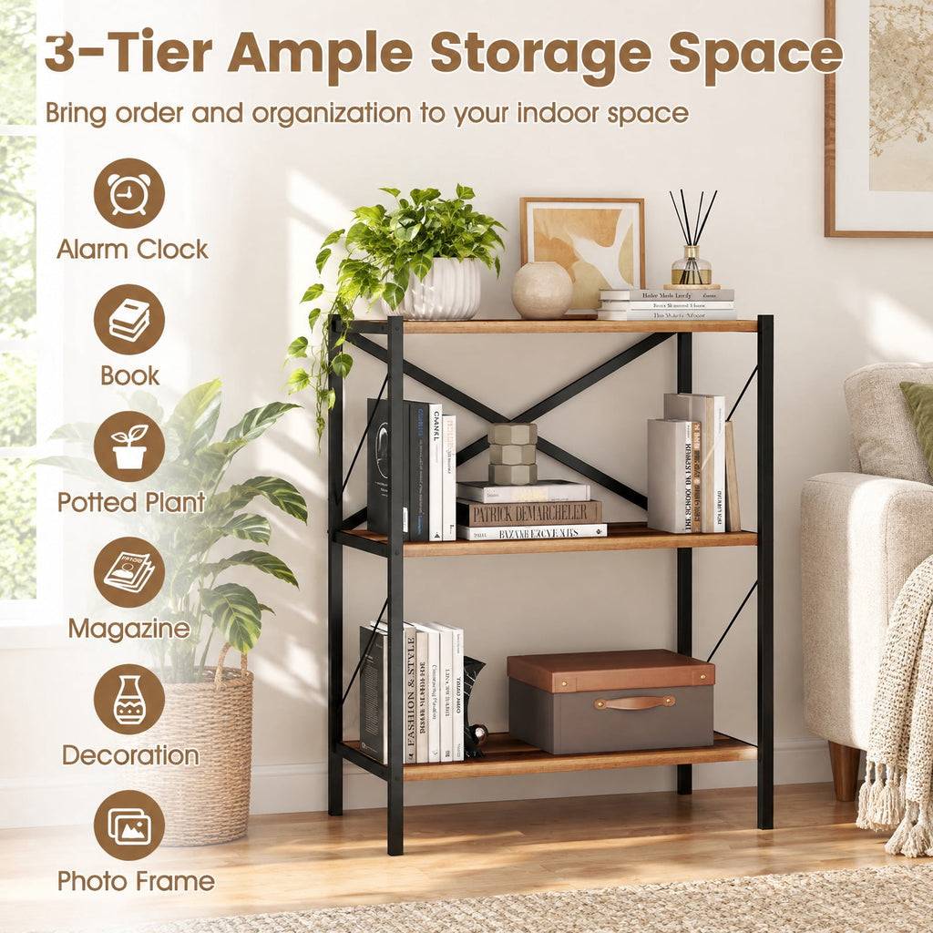 Airfind 3-Tier Bookshelf with Heavy, 5.5 lbs Capacity, Metal Engineered Wood Frame, Walnut, Product Dimensions 26 x 14 x 33.5 Spa