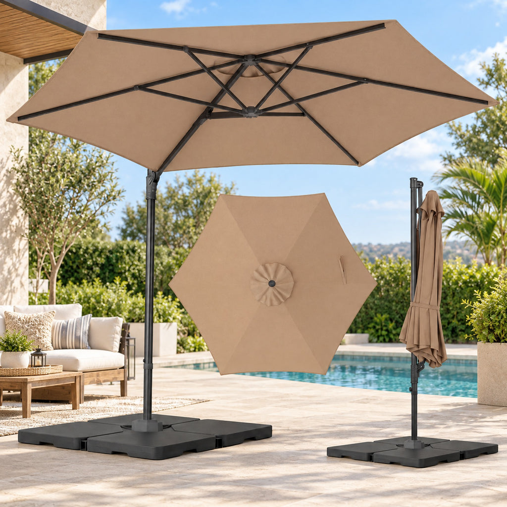 Airfind 10 FT Patio Cantilever Umbrella with 360° Rotation and Air Vent for Backyard and Poolside, Polyester Fabric Metal PP Frame, Tan