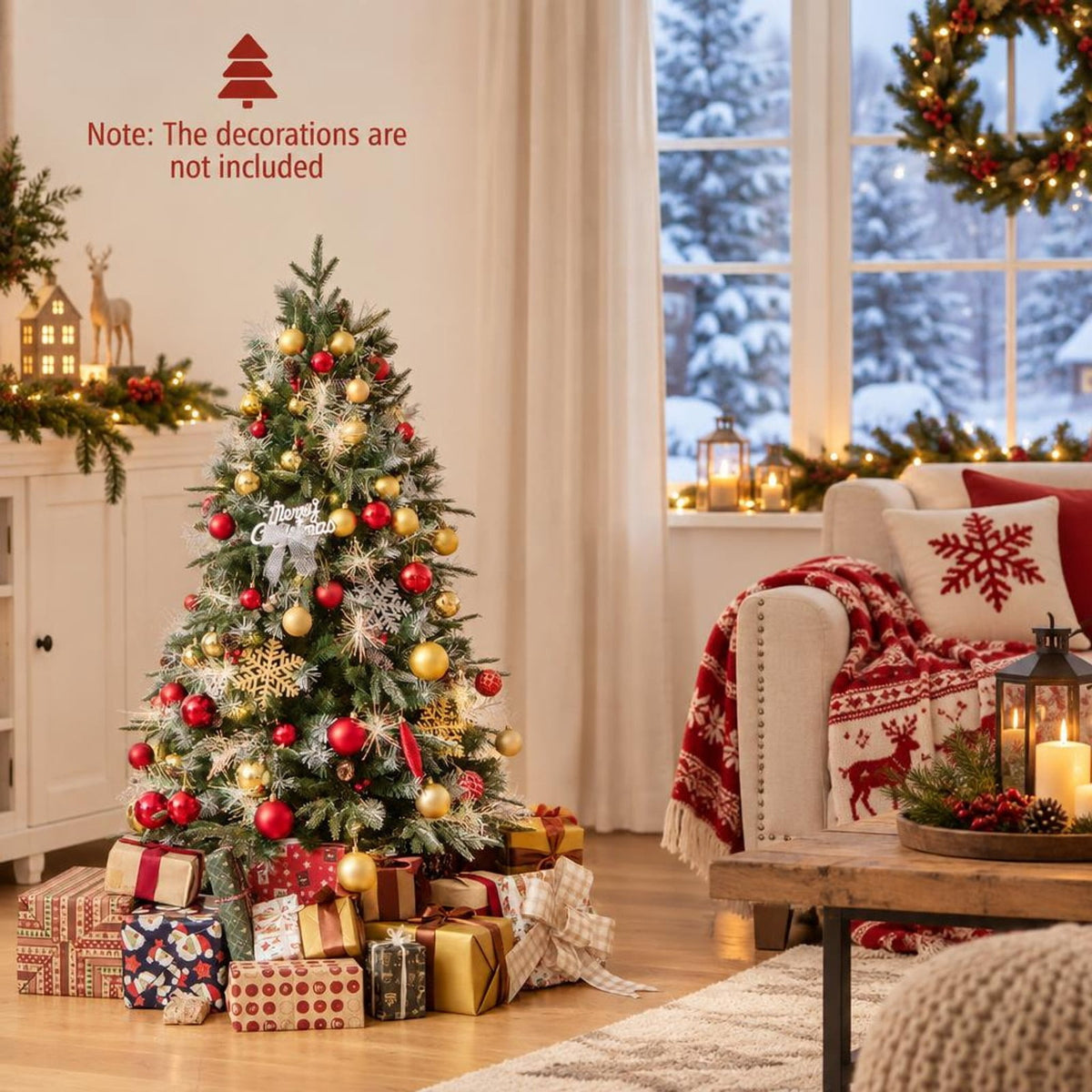 Airfind 5 Feet Pre-Lit Artificial Christmas Tree with 8 Modes LED Lights with Berries, PVC PE PET Metal 5 Feet Frame, 3 x 5 ft Footprint, Green