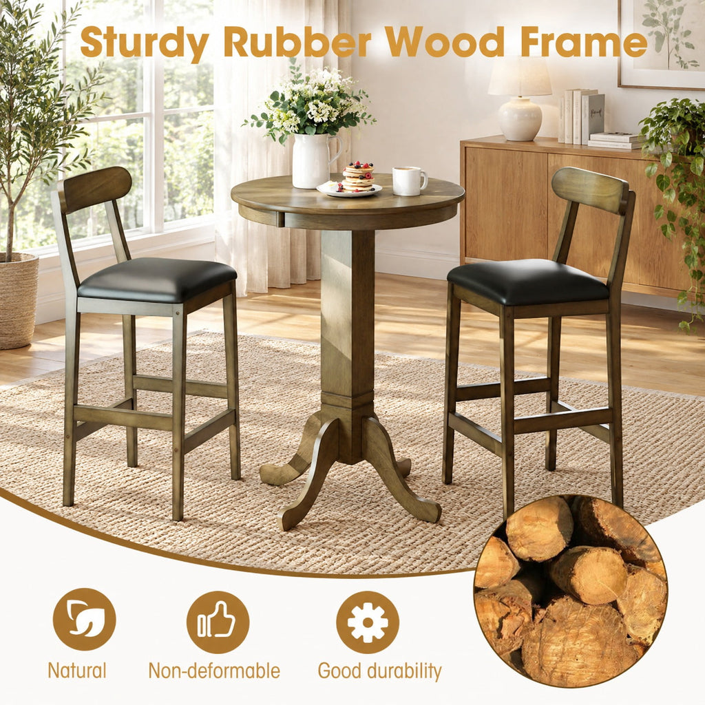 Airfind Set of 2 Bar Stools Upholstered with Rubber Wood Legs and Footrests, 330 lbs Capacity, Rubber Wood Sponge PVC Leather Frame, Wood