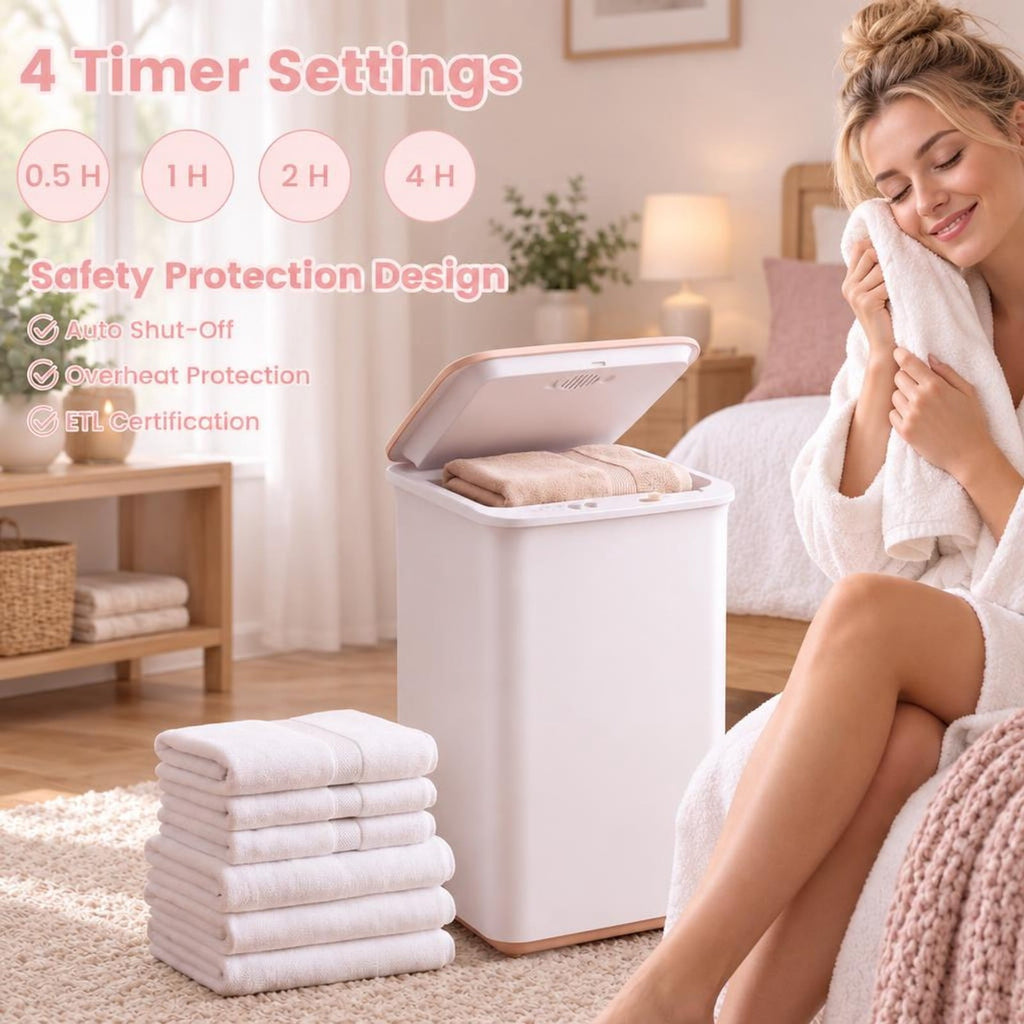 Airfind Heated Towel Warmer with 4 Heat Timer and Auto Shut Off for Oversized Towels, 11.5 Inch x 11 Inch x 18.5 Inch Capacity 20LRated Footprint, White