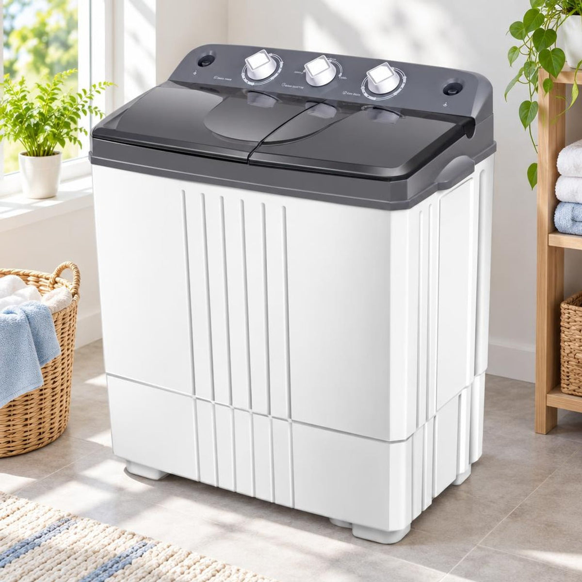 Airfind 20 lbs Portable Semi-automatic Twin-tub Washing Machine, ABS PP Frame, Side Carrying Handles for Effortless Movement, Black