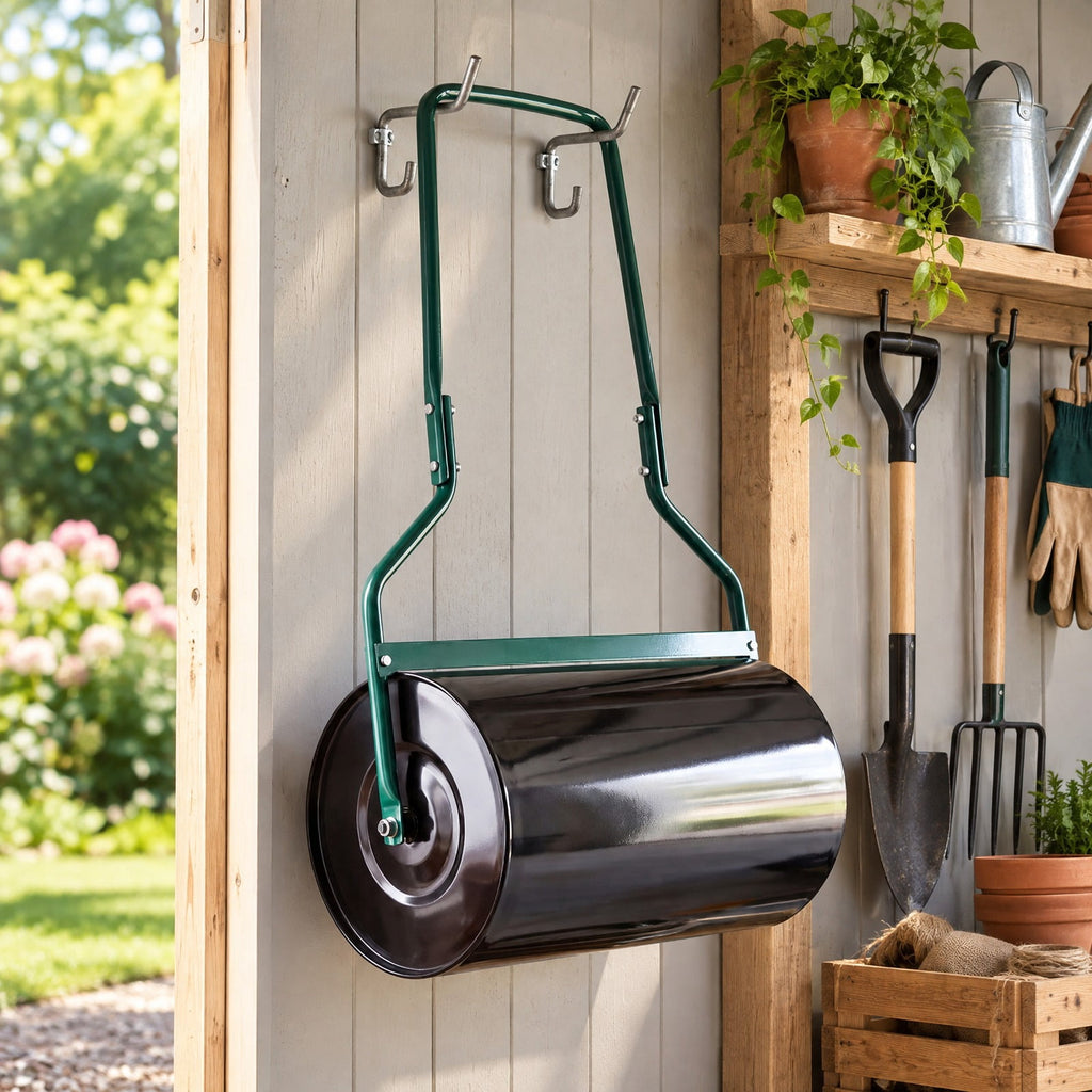 Airfind Lawn Roller 12 Gallon Water/Sand Filled Garden Drum Roller with U, Metal Frame, 21 x 13 x 43(L X W X H) Roller Footprint, Black