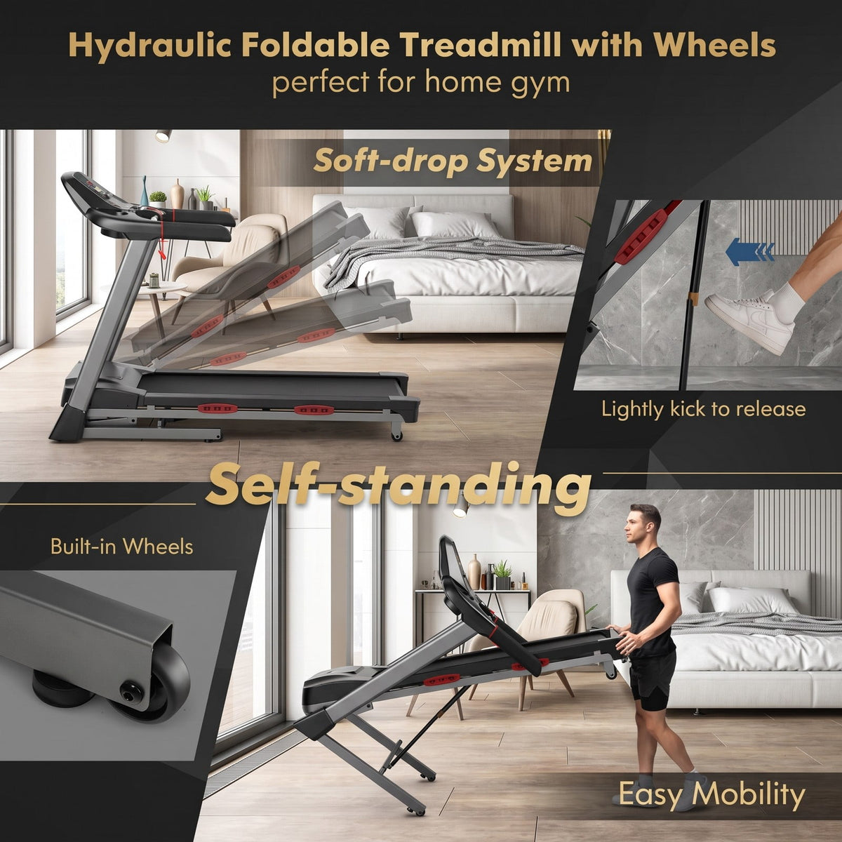 Airfind 4.75 HP Folding Treadmill for Home, Electric Running Machine with Auto Incline, 20 Preset Programs, Bluetooth Speaker and LED Display, 265 lbs Capacity, Black