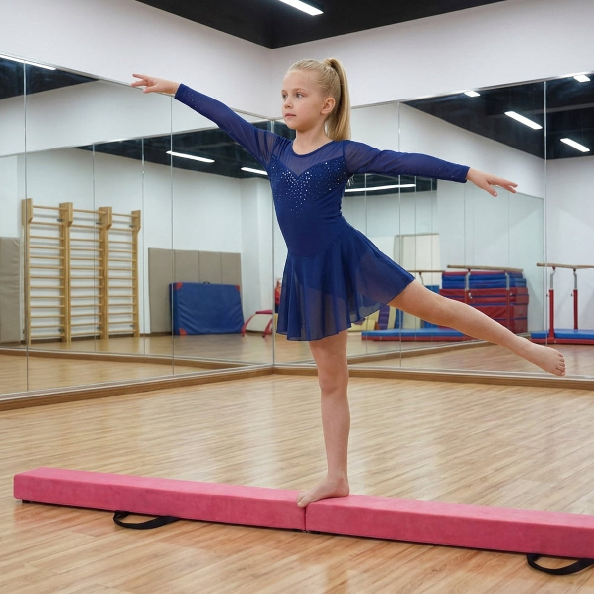 Airfind 7 Feet Folding Portable Floor Balance Beam with Suede Cover and Anti Slip Base for Kids Gymnastics Training at Home, Pink