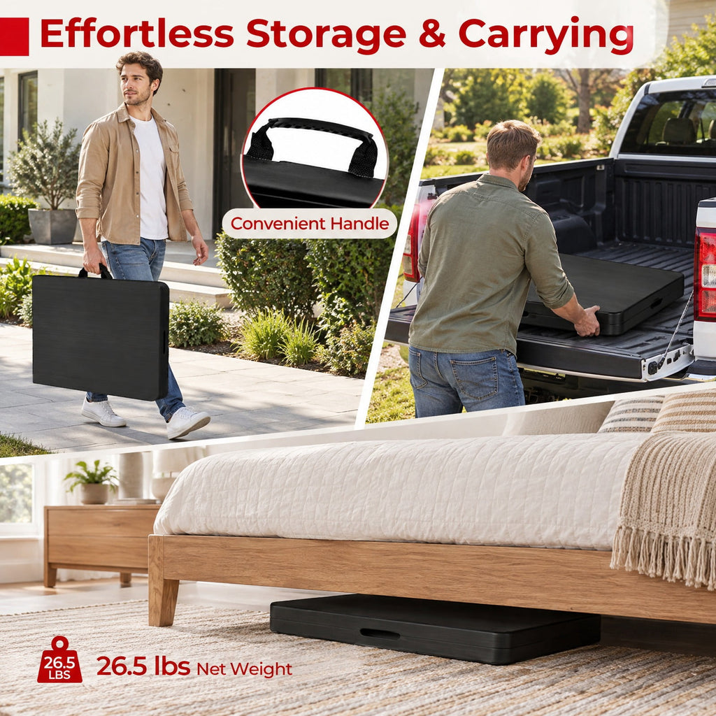 Airfind Portable Folding Camping Table with Carrying Handle, 330 lbs Capacity, HDPE Steel Expanded Frame, 71 x 29 x 29 Footprint, Black