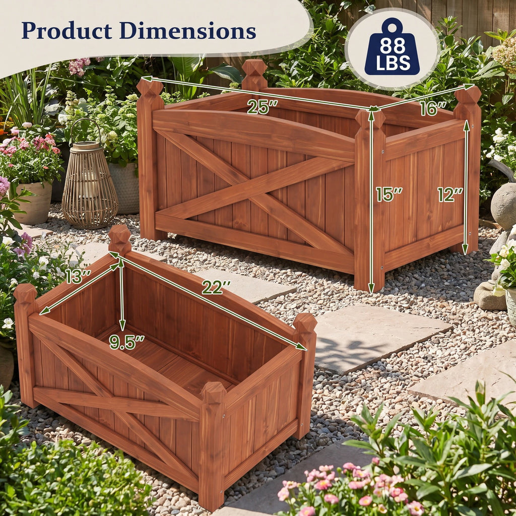 Airfind Wooden Raised Garden Bed Drainage Holes for Patio Garden, 132 lbs Capacity, Fir Wood L Frame, 36 x 16 x 15 Interior Footprint, Coffee