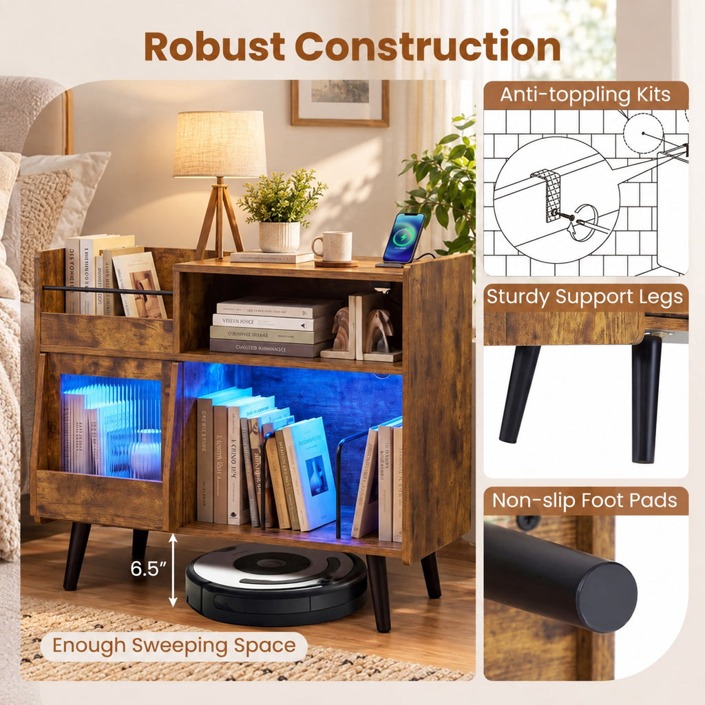 Airfind Record Player Stand with LED Light and Power Outlets, 66 lbs Capacity, Model JV14100US-CF