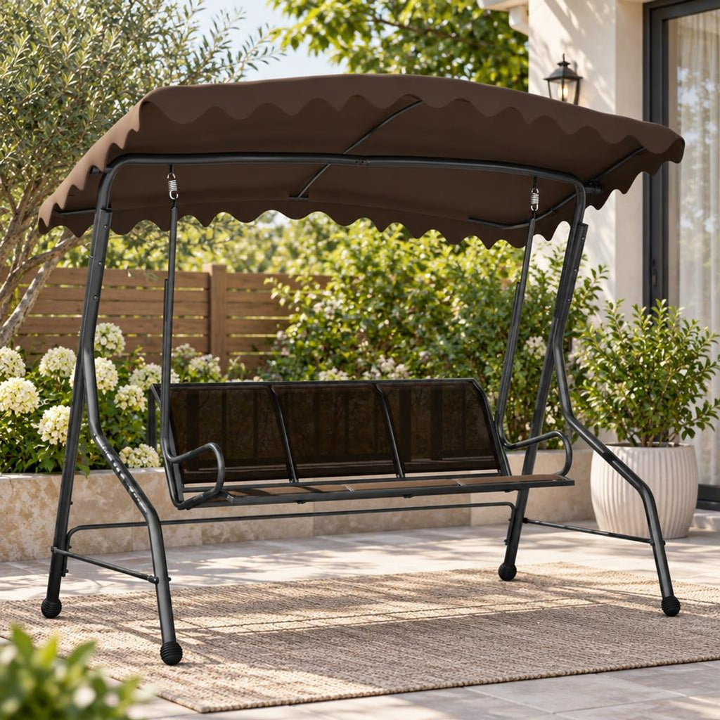 Airfind 3-Seat Outdoor Porch Canopy Swing with Adjustable Shading, 1000 lbs Capacity, Polyester Fabric Fabric Metal Frame, 88 x 59 x 76 Footprint