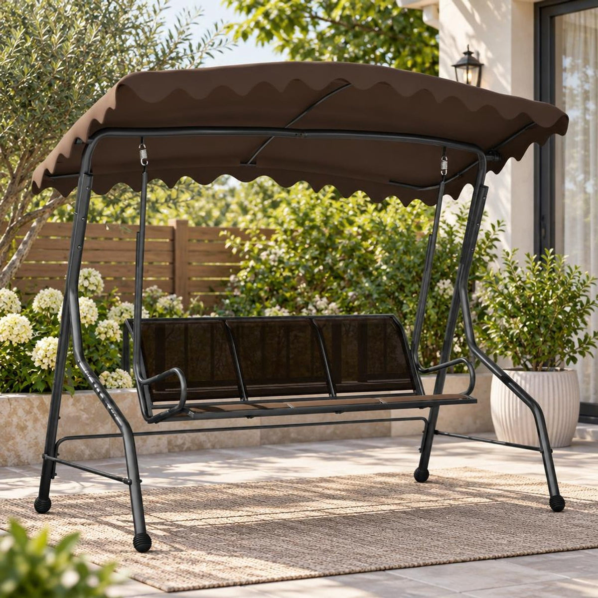 Airfind 3-Seat Outdoor Porch Canopy Swing with Adjustable Shading, 1000 lbs Capacity, Polyester Fabric Fabric Metal Frame, 88 x 59 x 76 Footprint