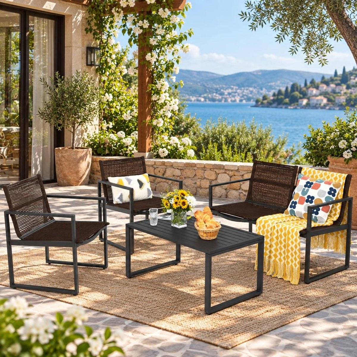 Airfind 4 Pieces Patio Furniture Conversation Set with Sofa Loveseat, 500 lbs Capacity, Steel polyester Frame, 24 Inch x 26 Inch x 32 Inch Footprint