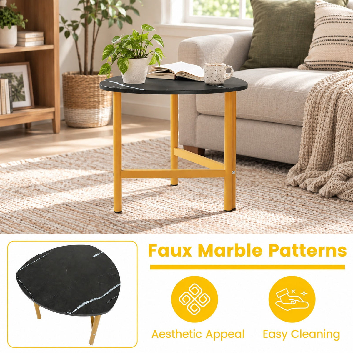 Airfind Triangle Coffee Table Oval Coffee Table with Metal Legs Industrial Center Table, 132 lbs Capacity, Engineered Wood Metal Frame, Black