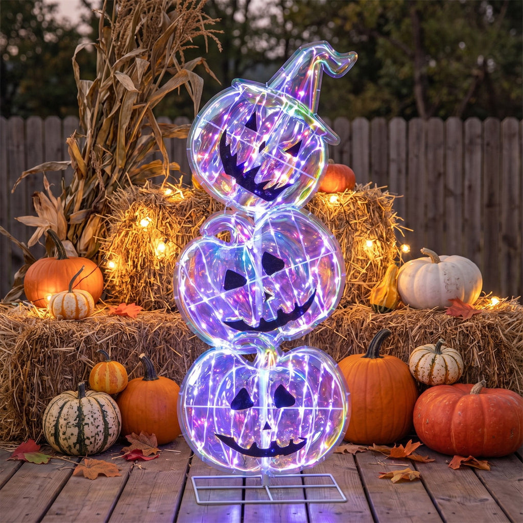 Airfind Standing 150 LED Lighted Pumpkin Halloween Decoration with Base, Plastic Frame, 1.3 x 0.9 x 3.4 FT Footprint, Multicolor