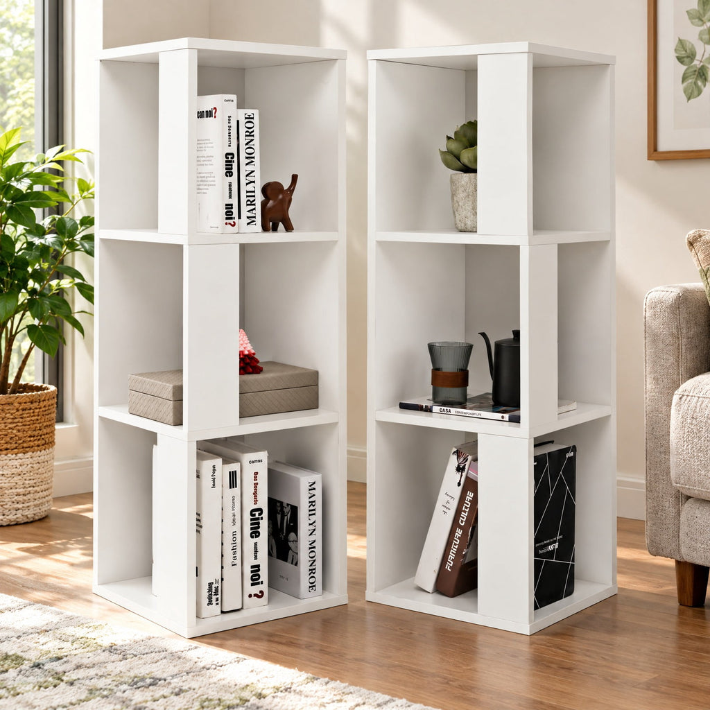 Airfind 3-Tier 6 Cube Freestanding Bookcase with Anti-toppling Device, 44 lbs Capacity, Engineered wood Frame, 13 x 13 x 39.5 Footprint, White
