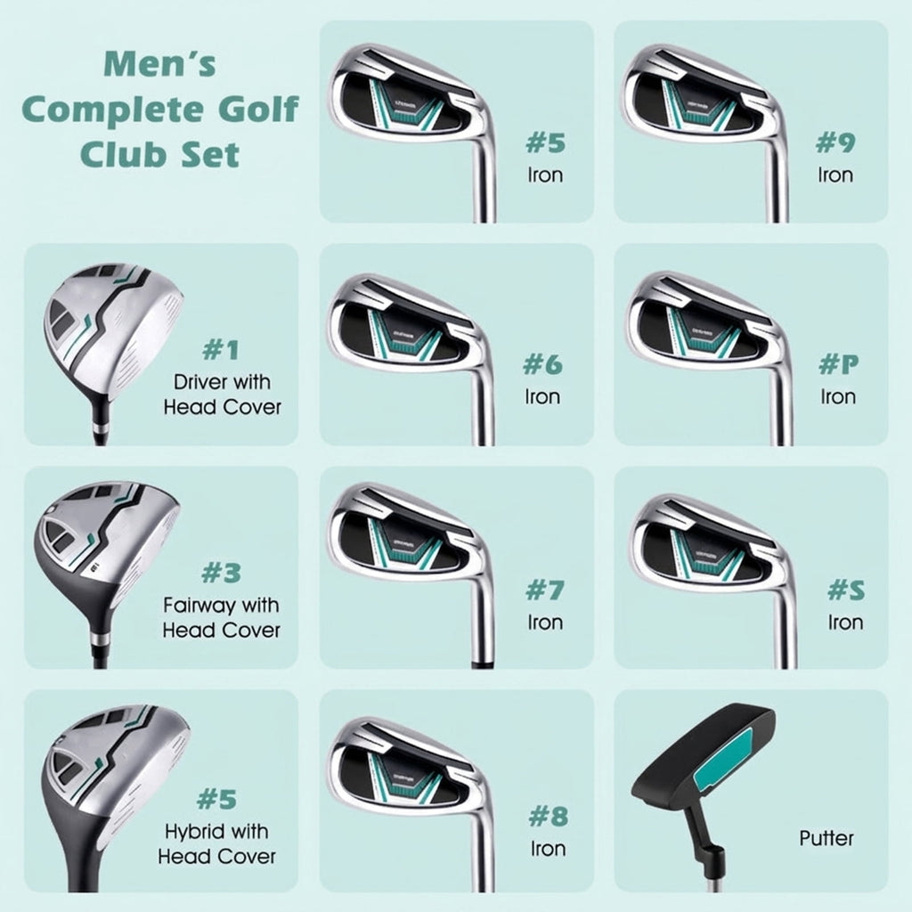 Airfind Junior Complete Golf Club Set for Ages 11-13 with 5 Pieces Including a 460cc Fairway Wood and Irons Plus Putter and Stand Bag as a Full Golf Club Set, Green