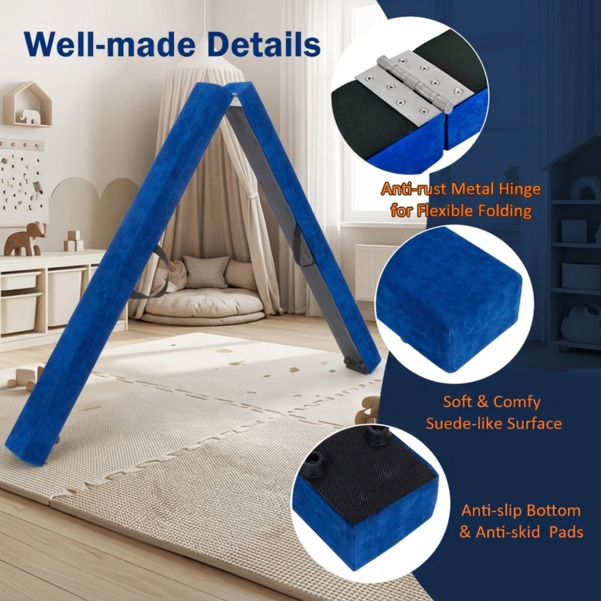 Airfind 7 Feet Folding Portable Floor Balance Beam with Suede Cover and Anti Slip Base for Kids Gymnastics Training at Home, Blue