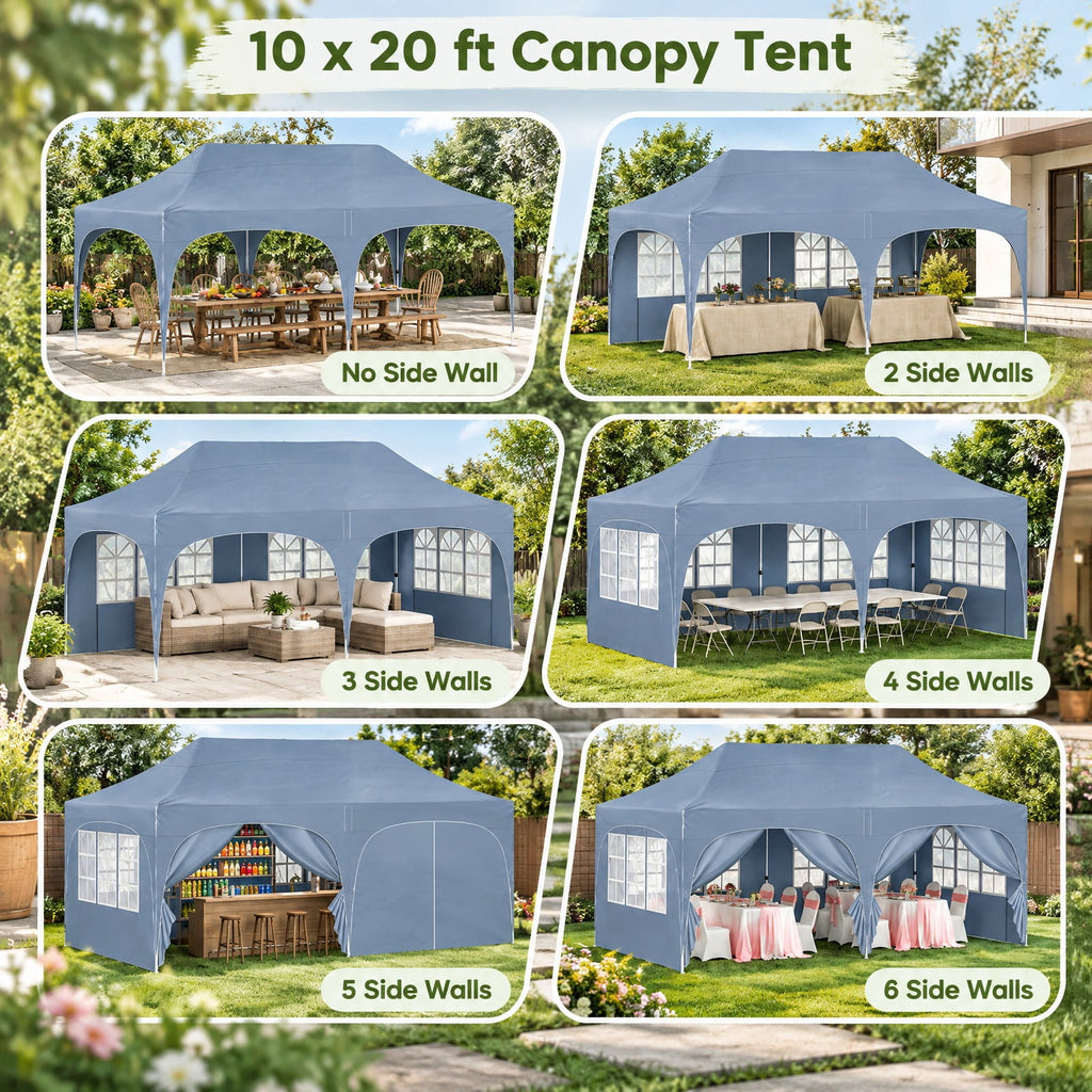 Airfind Pop Up Canopy Tent with 6 Removable Sidewalls for Patio, Metal Frame, 10 x 20 x 10.4 Footprint, Gray