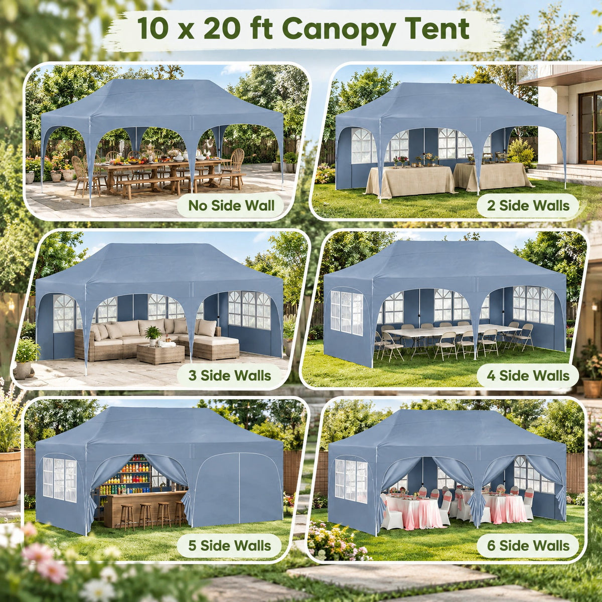 Airfind Pop Up Canopy Tent with 6 Removable Sidewalls for Patio, Metal Frame, 10 x 20 x 10.4 Footprint, Gray