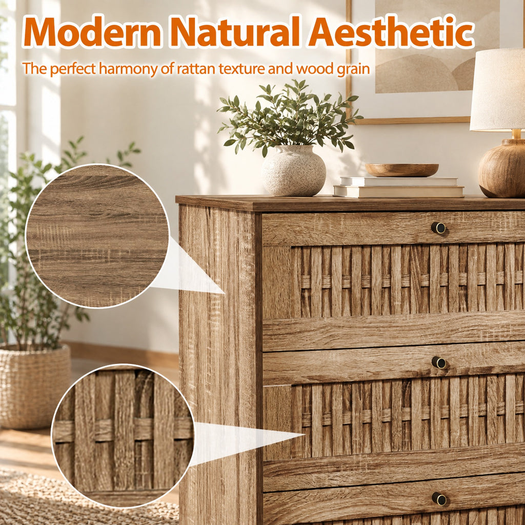 Airfind 4-Drawer Dresser with Interlocking Mechanism and Metal Legs for Bedroom, 155 lbs Capacity, Engineered Wood Metal Frame, Caramel Oak + Black