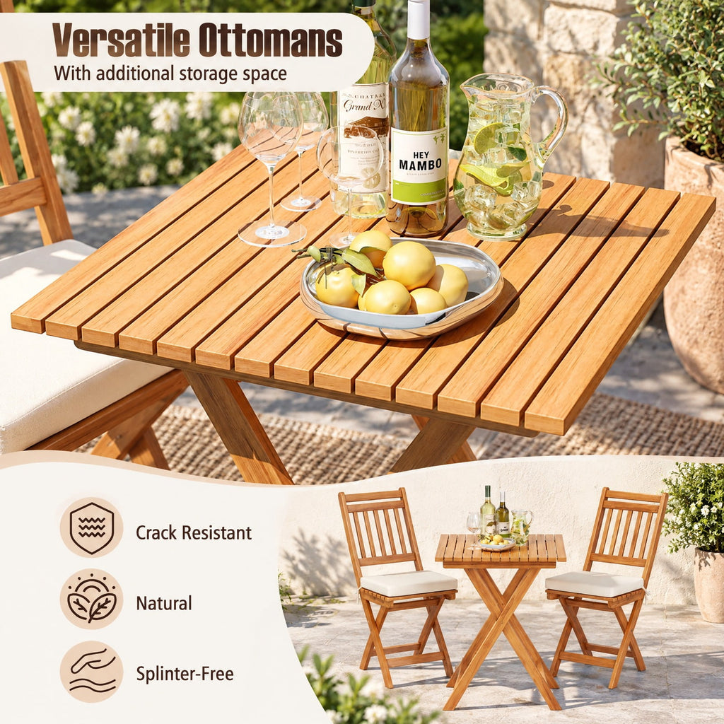 Airfind Outdoor Wood Bistro Set with Soft Seat Cushions and Table, Chair 400 lbs Capacity, Acacia Wood Polyester Sponge Frame, White