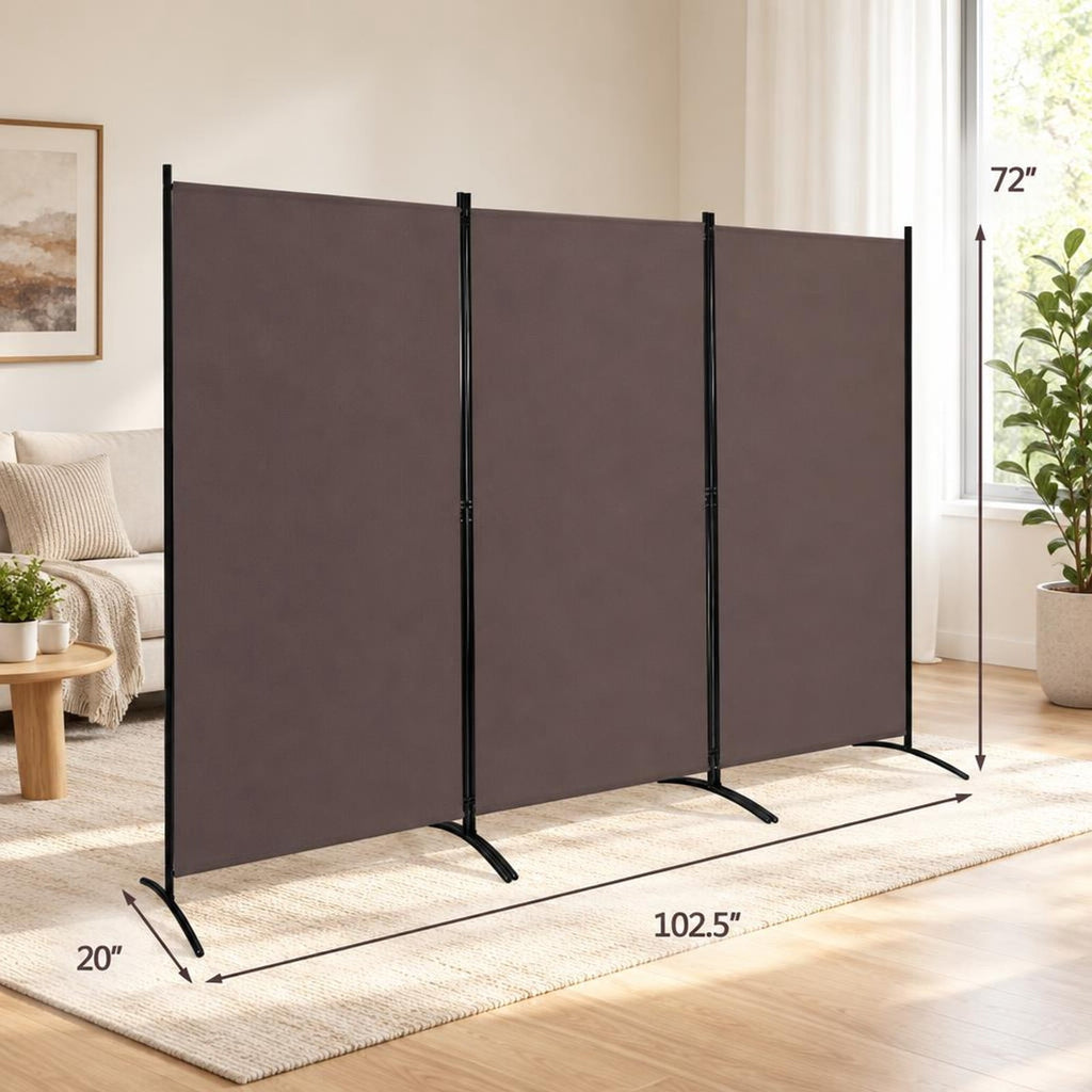 Airfind 3-Panel Room Divider Folding Privacy Partition Screen for Office Room, Polyester steel Opening Frame, 8.5 ft x 6 ft Footprint, Brown