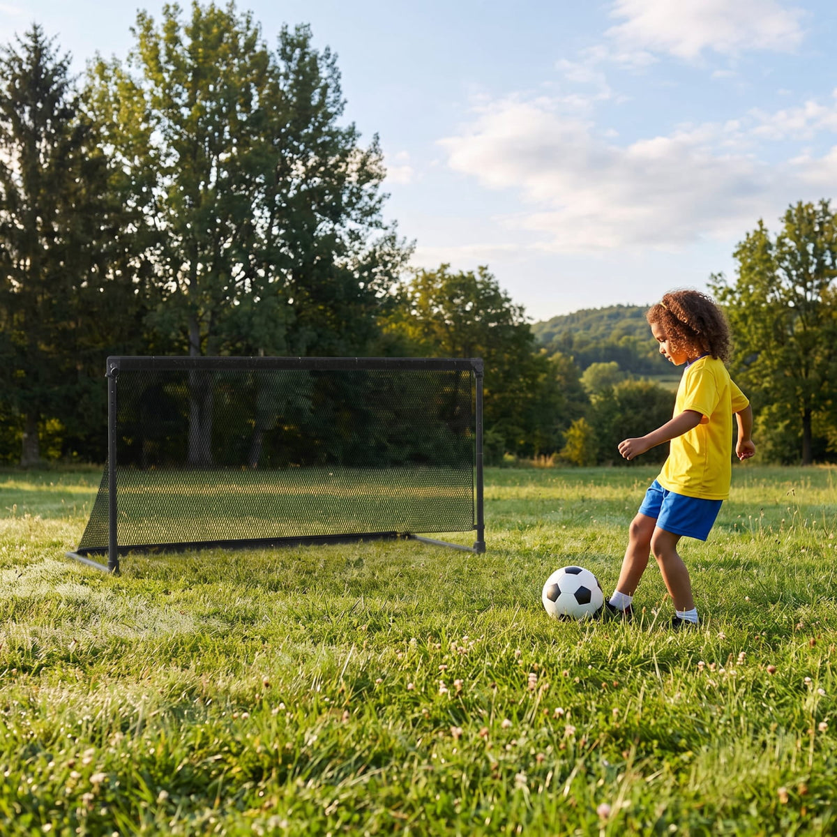 Airfind Portable Pop Up Soccer Goal for Kids with Heavy Duty Metal Frame and Ground Stakes for Backyard Training and Outdoor Practice, Black
