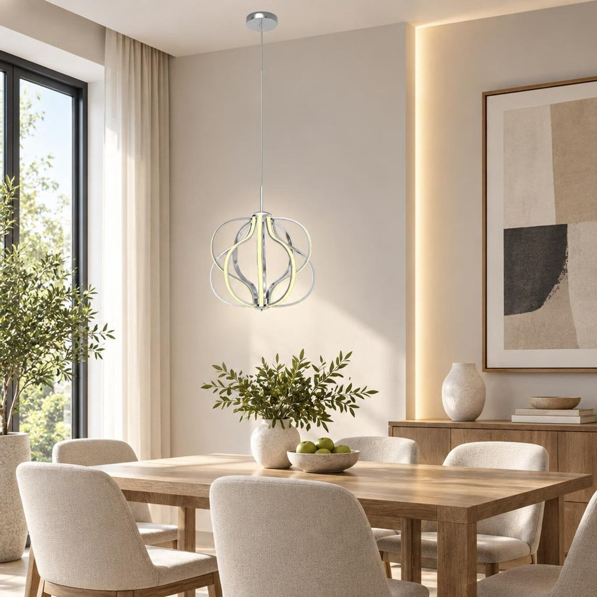 Airfind Modern Dimmable Warm LED Chandelier, Steel Aluminum PVC Frame, 20 Inch x 25 Inch - 73 Inch Footprint for Everyday Use, White