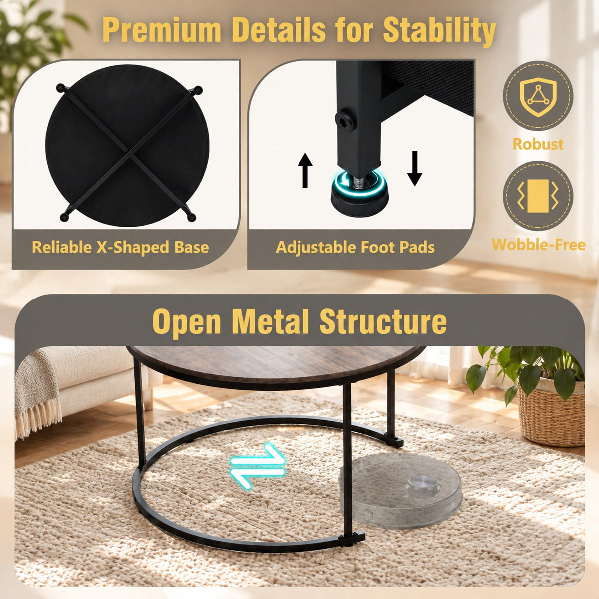 Airfind Round Coffee Table Set of 2 31.5 and 24 Circle Cocktail Table with Fabric Storage Basket, 110 lbs Capacity, 31.5 x 19 Footprint, Gray