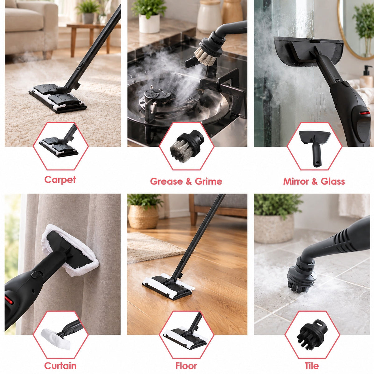 Airfind 2000W Heavy Duty Multi-purpose Steam Cleaner Mop with Detachable Handheld Unit, ABS Frame, : 10 x 17 x 10 Footprint, Red