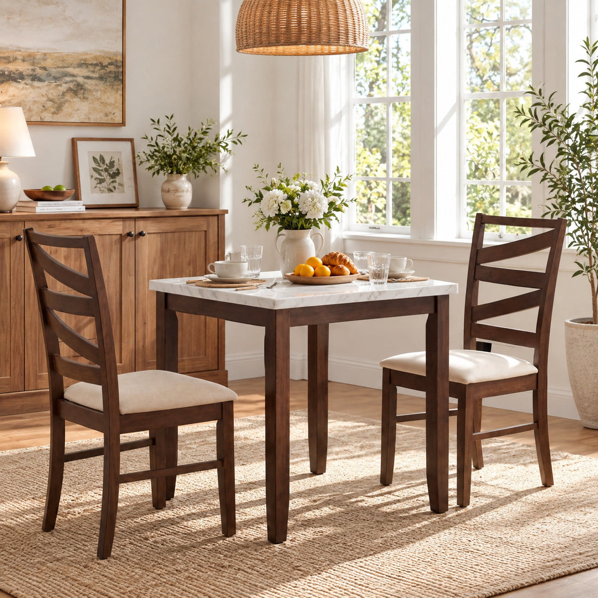 Airfind Dining Chairs Set of 2 with Backrests and Rubber Wood Frames, Chair 330 lbs Capacity, 21 × 18 × 38 Footprint, Brown