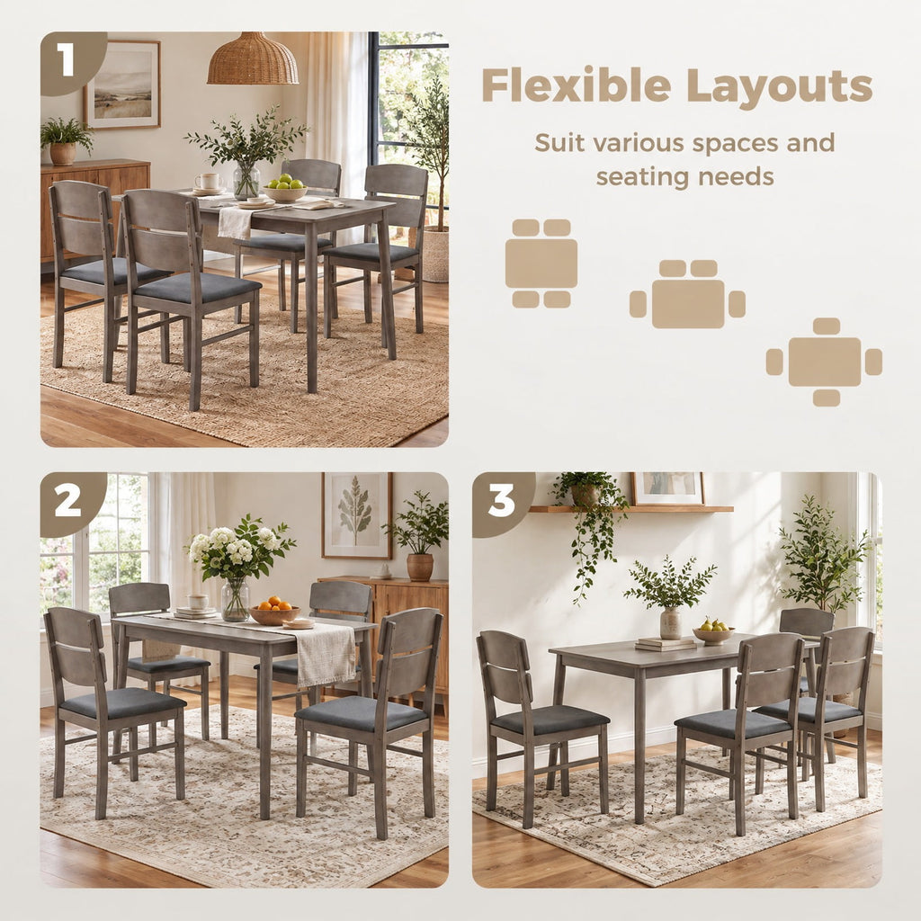 Airfind 5-Piece Dining Set featuring High Curved Backs for 4 People, 175 lbs Capacity, Rubber Wood MDF Plywood Polyester Fabric Sponge Frame, Gray