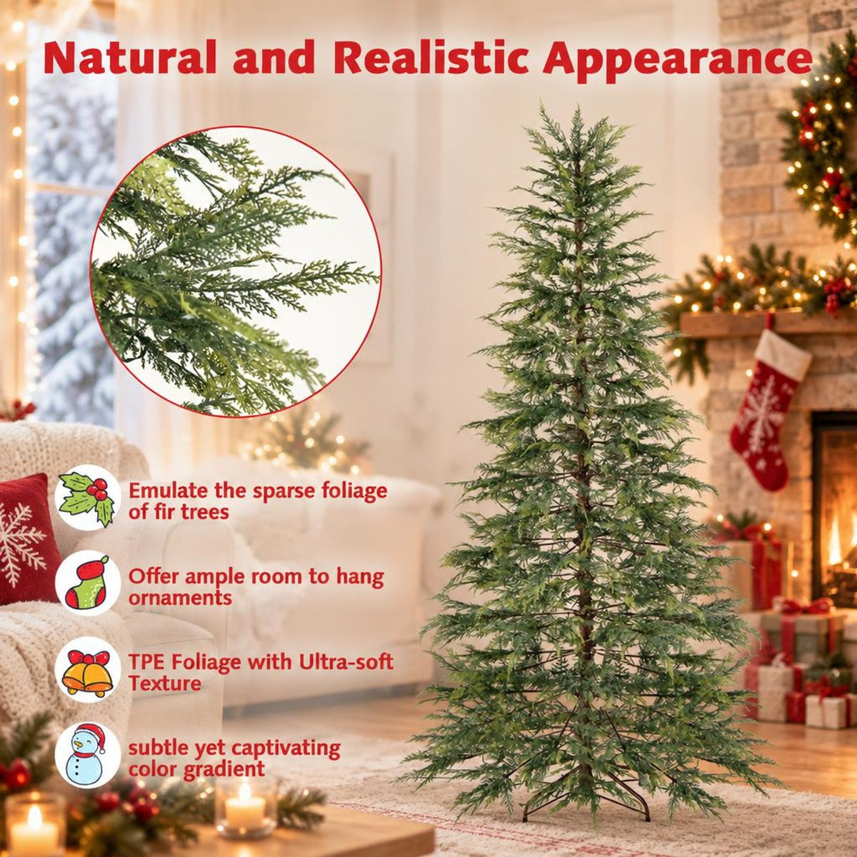 Airfind 7.5 Feet Artificial Christmas Tree with Branch Tips and Colorful LED Lights, Green, a light controller for convenient operation