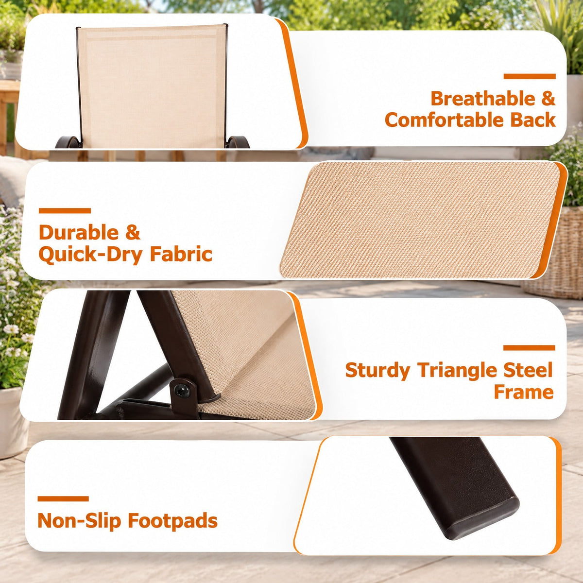 Airfind 2 Pcs Patio Chairs Outdoor Dining Chair with Armrest, 440 lbs Capacity, Steel fabric Frame, Beige
