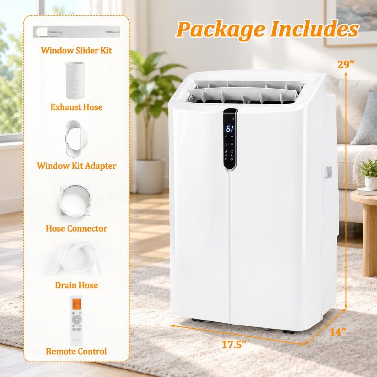 Airfind 14000 BTU Smart Portable AC with APP Voice Control 47 Db for Rooms 750 Sq. Ft, Abs, 17.5 Inch X 14 Inch X 29 Inch Cooling, White