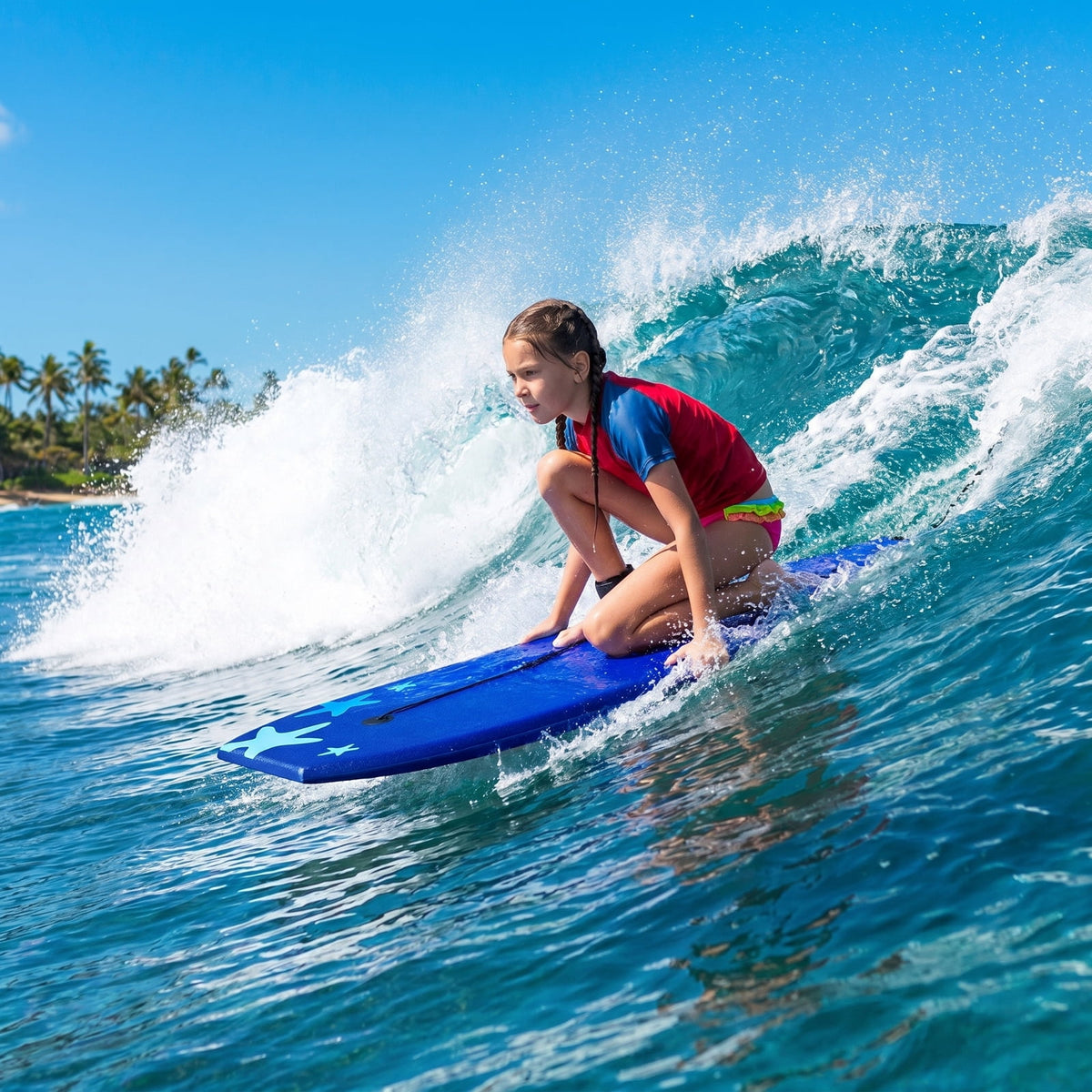 Airfind 33 Inch Portable Travel Bodyboard for Kids ¡ª XPE Deck, EPS Core, HDPE Slick Bottom, Crescent Tail, Wrist Leash (Blue)